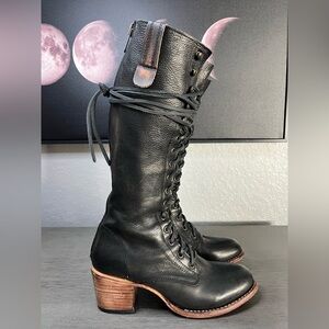 Freebird Grany Black Leather Knee-High Lace-Up Boots size 9